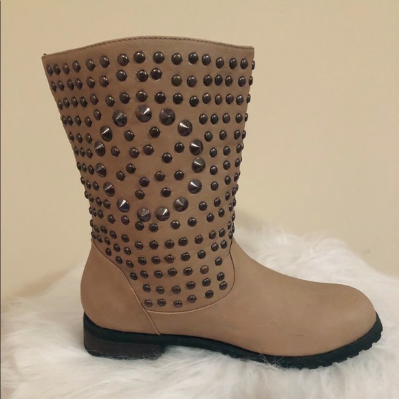 Studded Tan Mid-Calf Boots - Picture 5 of 12